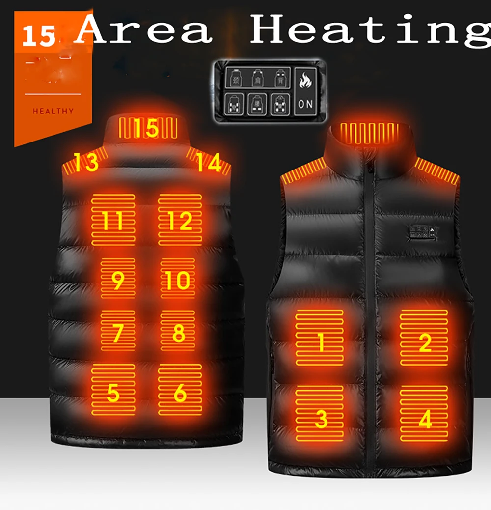 17PCS Heated Jacket Fashion Men Women Coat Intelligent USB Electric Heating Thermal Warm Clothes Winter Heated Vest Plussize