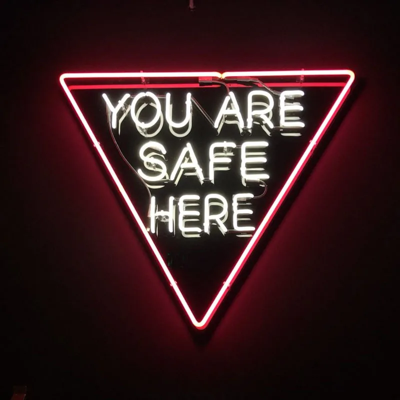 Decorative Light You Are Safe Here Neon Bulb Light Wall Sign Triangle Notice Decor Window Lamps In The Room Handmade Glass Tube