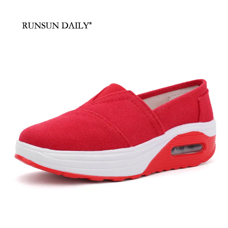 Women Canvas Shoes Comfortable Breathable Walking Shoes Air Cushion Lightweight Sports Footwear Increasing Height Slip-on