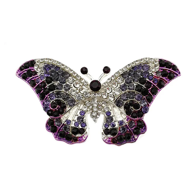 

100pcs/lot Custom Cute Purple Rhinestone Butterfly Brooch Pins For Decoration