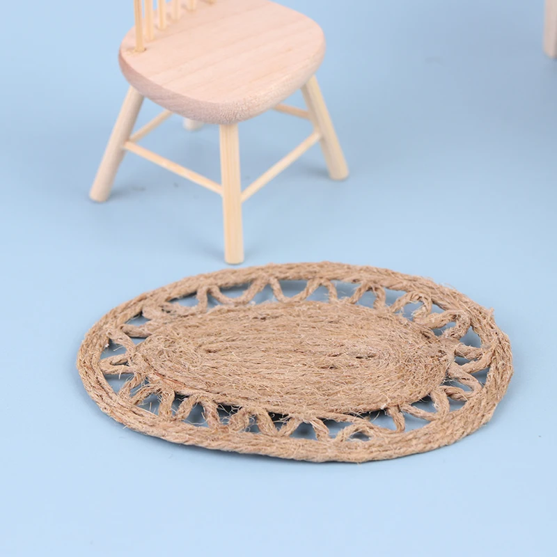 

1Pc 1:12 Dollhouse Miniature Oval Hemp Rope Woven Rug Floor Carpet Doll House Floor Decor