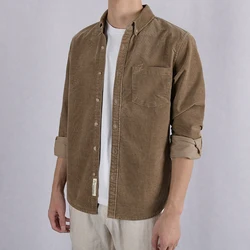 Suehaiwe's brand Italy corduroy long sleeved cotton shirt men fashion casual shirts for men comfortable trend shirt mens chemise