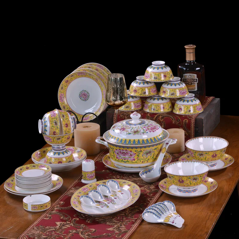 

Jingdezhen ceramic dish set tableware Chinese household bowl dish spoon combination rice bowl vegetable plate soup bowl