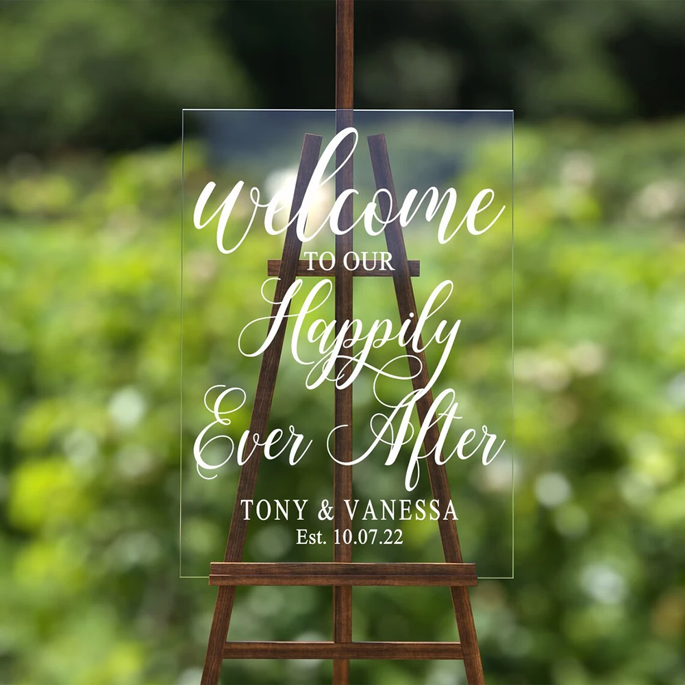 Happily Ever After Wedding Sign Wall Decal Wedding Welcome Sign Personalized name and date Wall Sticker Vinyl Wedding Decor A201