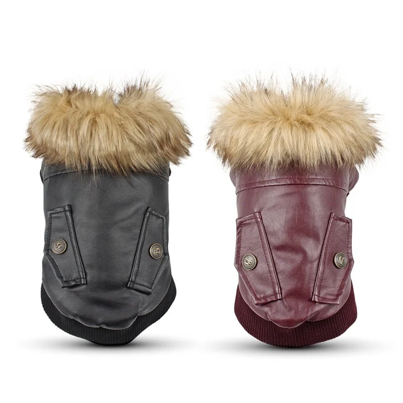 Winter Dog Clothes Pet Dog Plus Velvet Warm Thickening Leather Coat Jacket Jumpsuit Puppy Parkas For Chihuahuas Small Medium Dog