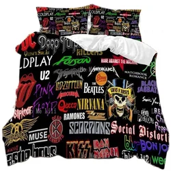 Classic Skull Bedding Sets Rock And Roll Drum Pattern Duvet Cover Pop With Black Pillowcase Home Textiles Bed Soft