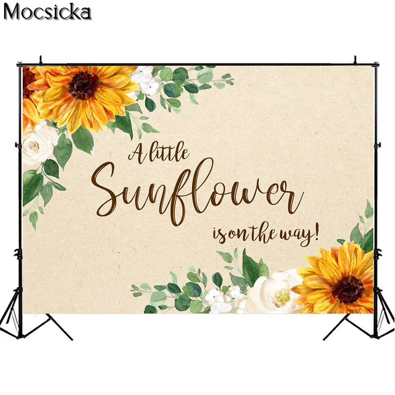 A Little Sunflower Is On The Way Newborn Photocall Backdrop Sweet Floral Child Birthday Party Decor Photo Background Baby Shower