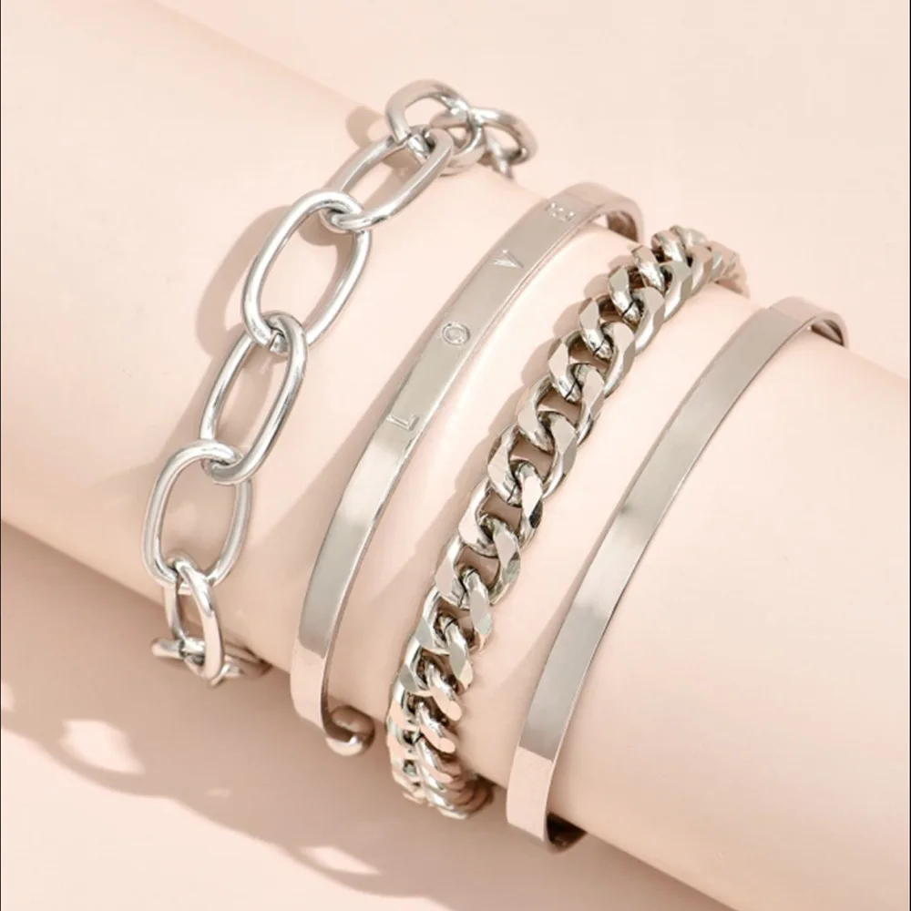 4PCS Set Punk Cub Chain Bracelets Bangles 2022 Fashion Jewelry Punk Chain Bracelets Set for Women Charm Jewelry Gifts