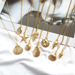 MEIBEADS 1pc Fashion 12 Design Shell Starfish Pendant Necklaces For Women Girls Gift Vintage Gold Color Choker Bohemian Necklace