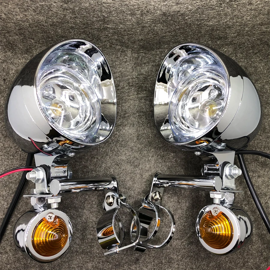 1 zestaw Chrome uniwersalny reflektor motocyklowy lampka kierunkowskazu jazda mijania wskaźnik pomocniczy dla Touring Yamaha Suzuki