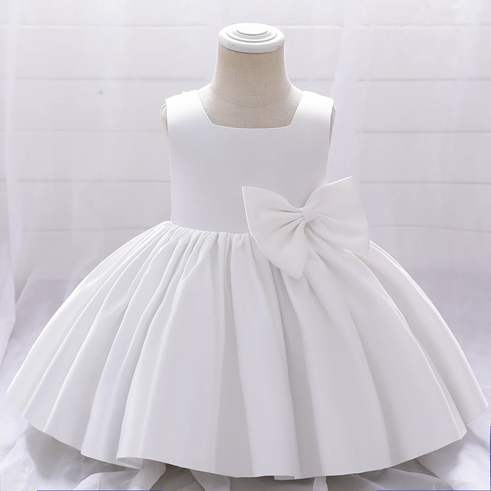 Kids Princess Dress For Girls Wedding Party Dresses Big Bow Infant 1st Birthday White Christening Gown Children Evening Dresses