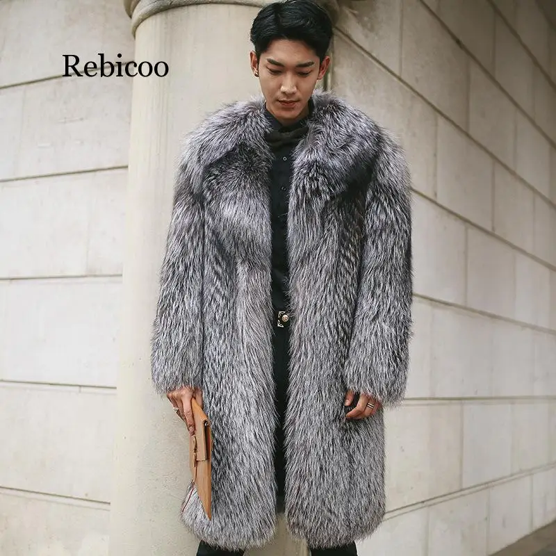 

Mens Warm Plus Thickening Long Coat Jacket Faux Fur Coat Men Long Fox Fur Men's Fur Coat