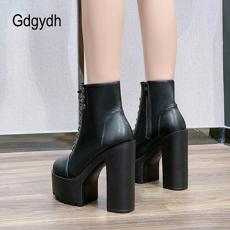 Gdgydh Womens Comfy Booties Platform Stage Performance Shoes High Heels White Black Chunky Heel Cosplay Shoes For Lady Zipper