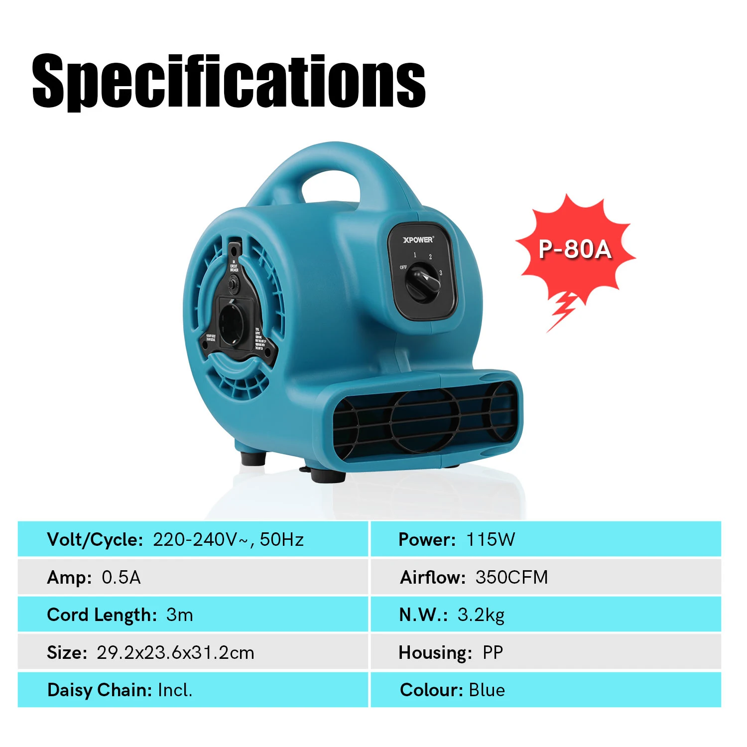XPower كبير قوي مايتي محرك الهواء مجفف السجاد مروحة أرضية فائدة منفاخ الهواء في الهواء الطلق منزل فندق سوبر ماركت منفاخ صناعي