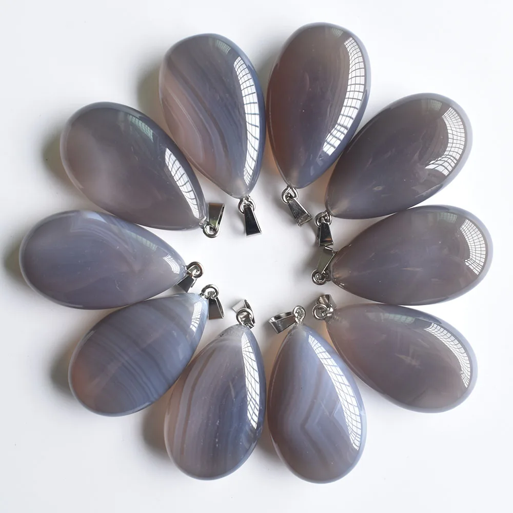 

wholesale 10pcs/lot 2020 fashion hot sale high quality natural grey onyx drop 25x40mm pendants Charms for making free shipping