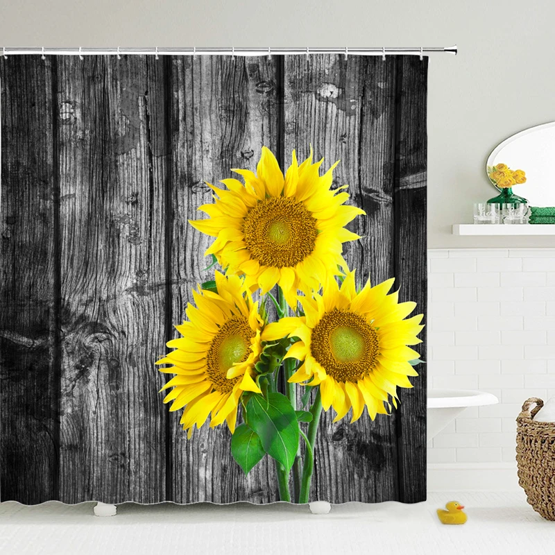 3D Printed Sunflower Flower Bath Screens Bathroom Shower Curtain waterproof Polyester Cloth Home Decor Multi-size Shower Curtain