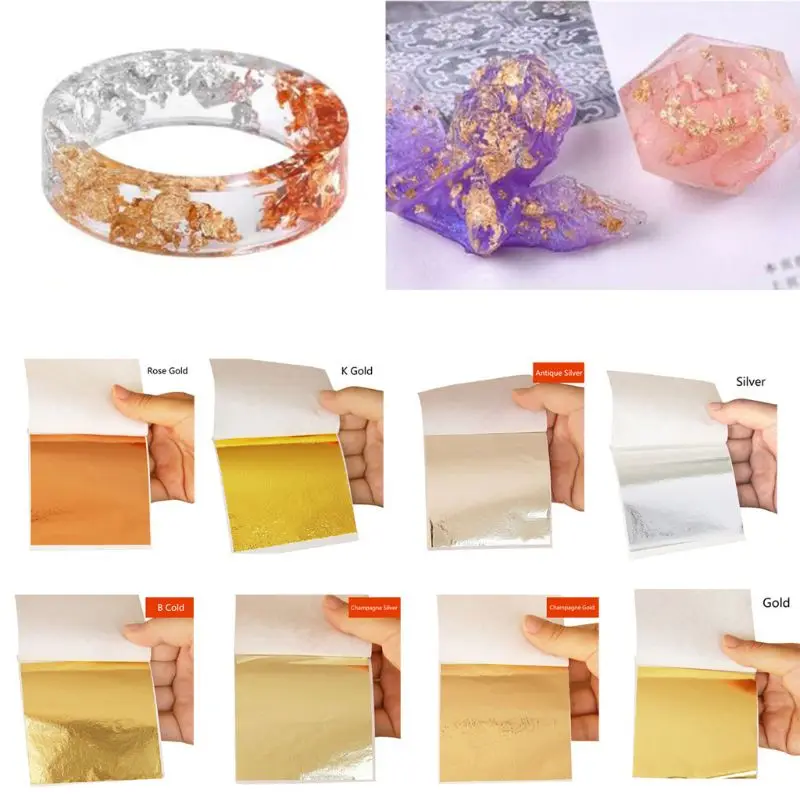 100Pcs Gold Leaf Sheet DIY Imitation Foil Paper Resin Jewelry Making Gilding Art A2UA