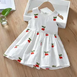 1-7Y  Summer Dress For Girl Children's Princess Dress Fashion Kids Clothes 2021 New Cotton Embroidered Cherry Baby Vest Dress