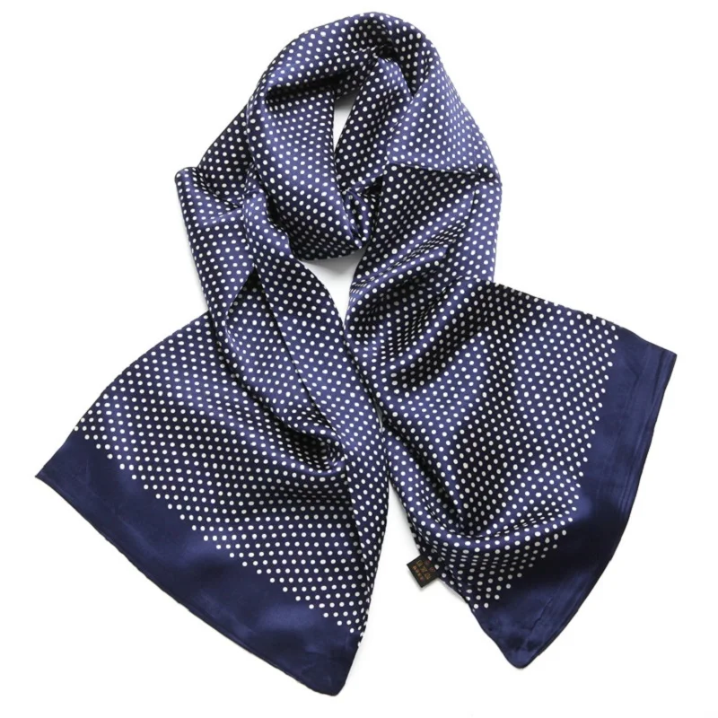 Bufanda de seda 100 para hombre, pañuelo largo de doble capa con lunares, color azul y negro, Estilo Vintage, ideal para negocios y oficina