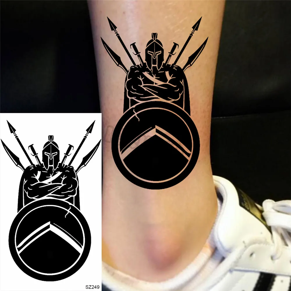 Black Spartan Small Temporary Tattoos For Women Girls Realistic Sun Flower Cosmic Sword Fake Tattoo Sticker DIY Arm Leg Tatoos image 3