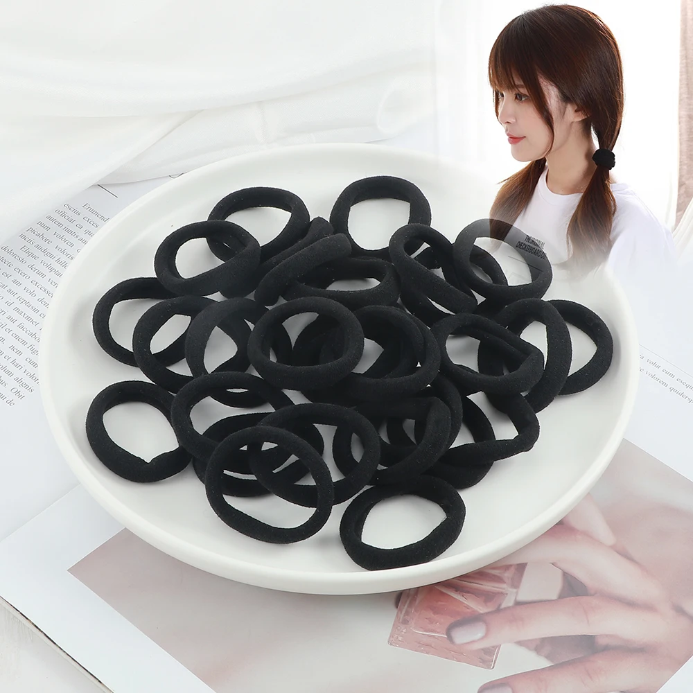 Women Girls Hair Rope Classic Black Solid Color Elastic Hair Bands Decoration Scrunchy Headbands Basic Hair Ties Ponytail Holder