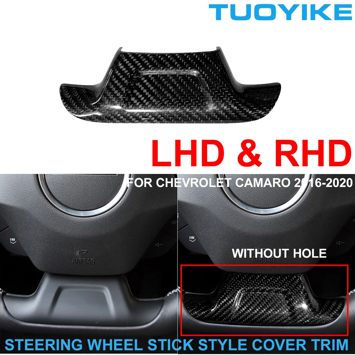 

LHD RHD Car Styling Real Carbon Fiber Steering Wheel Trim Stick On Cover Decal Sticker Panel For Chevrolet Camaro 2016-2020