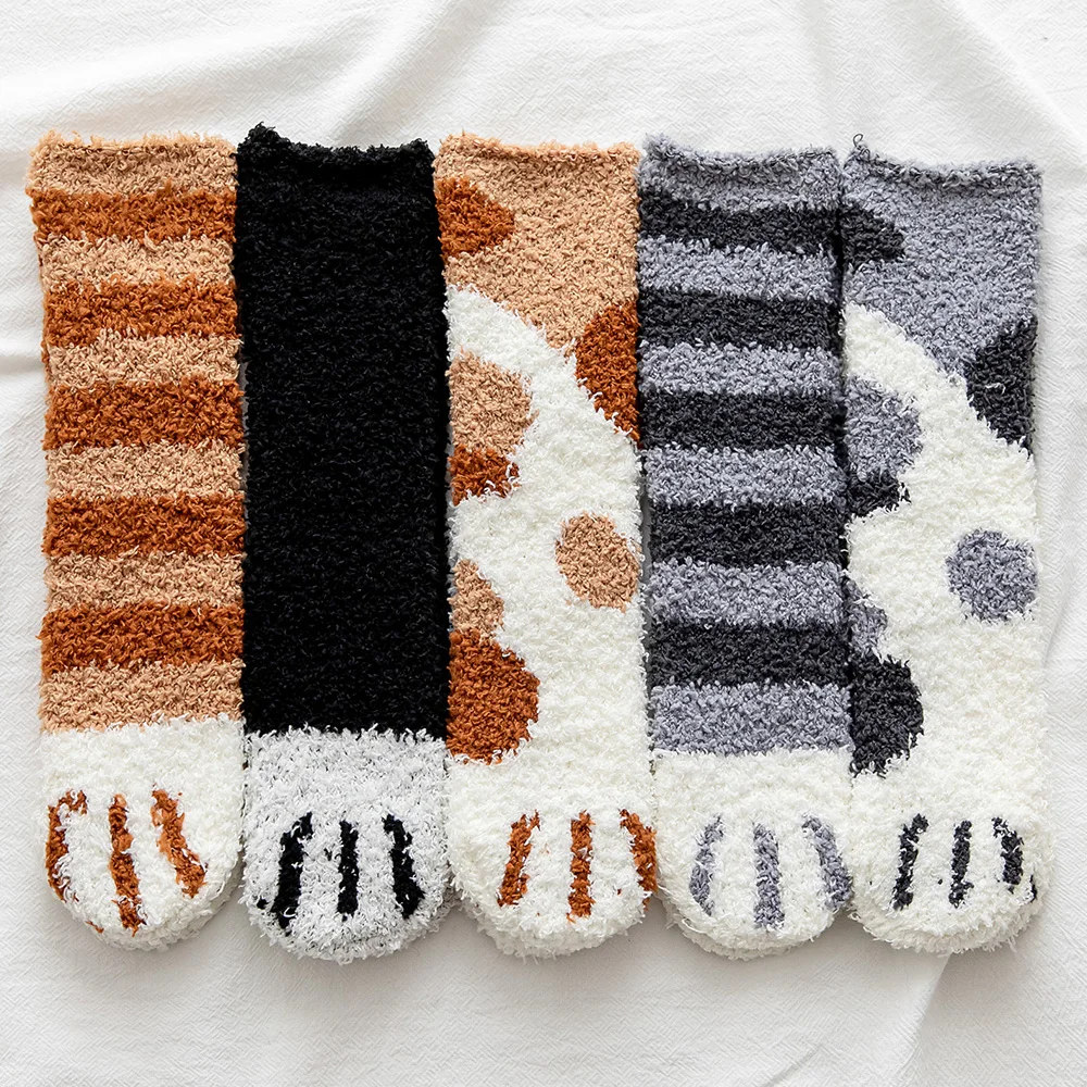 Kids Winter Anti Slip Long Socks With Animal Paw Print Toddler Girls Boys Children Baby Velvet Thicken Thermal Warm Tube Sock