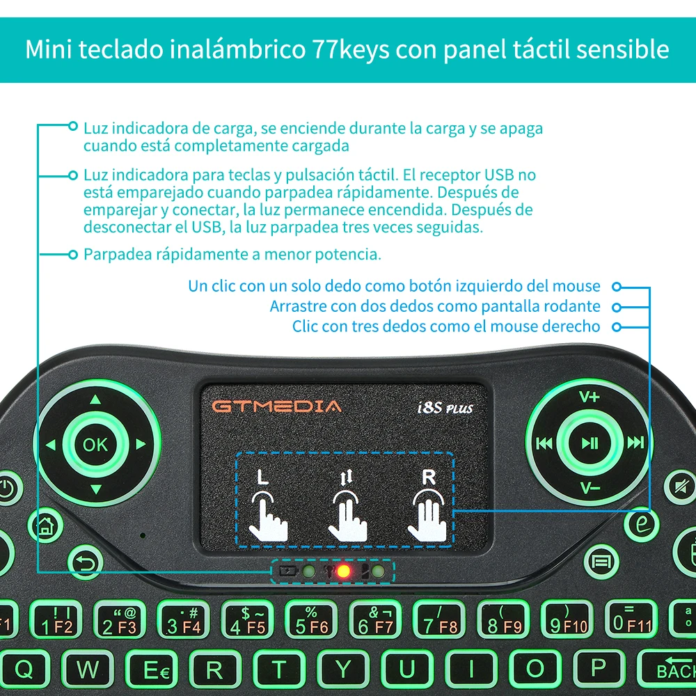 Wireless Backlight Mini Keyboard GTMEDIA i8S PLUS English Spanish Portuguese 2.4GHz  Air Mouse Touchpad Controller for GTC GTS