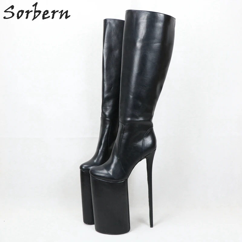 Sorbern-Bottes hautes au genou pour femmes, chaussures à plateforme, châssis optique, talons Crossdresser, longueur d'arbre personnalisée, 12 po, automne