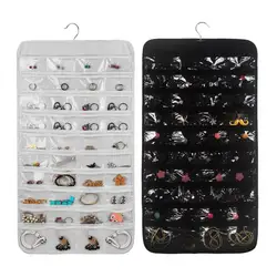 Transparent PVC Double-sided Hanging Jewelry Holder Organizer Hanger with 80 Pockets for Necklaces Bracelets Earrings Hair Clips