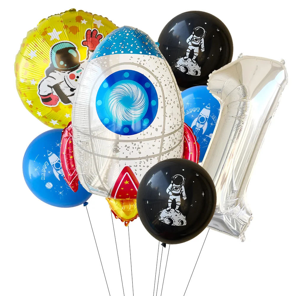 Outer Space 0-9 Number Balloon Kit Astronaut Spaceman Rocket Foil Globos For Boy Kids Galaxy Theme Birthday Party Decor Supplies