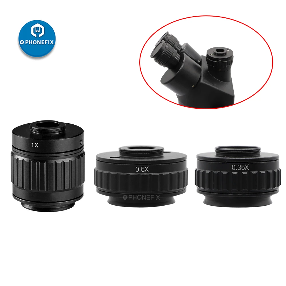 

CTV 0.35X/0.5X/1X C Mount Lens Adapter Focus Adjustable Camera Installation Adapter for Trinocular Stereo Microscope Set