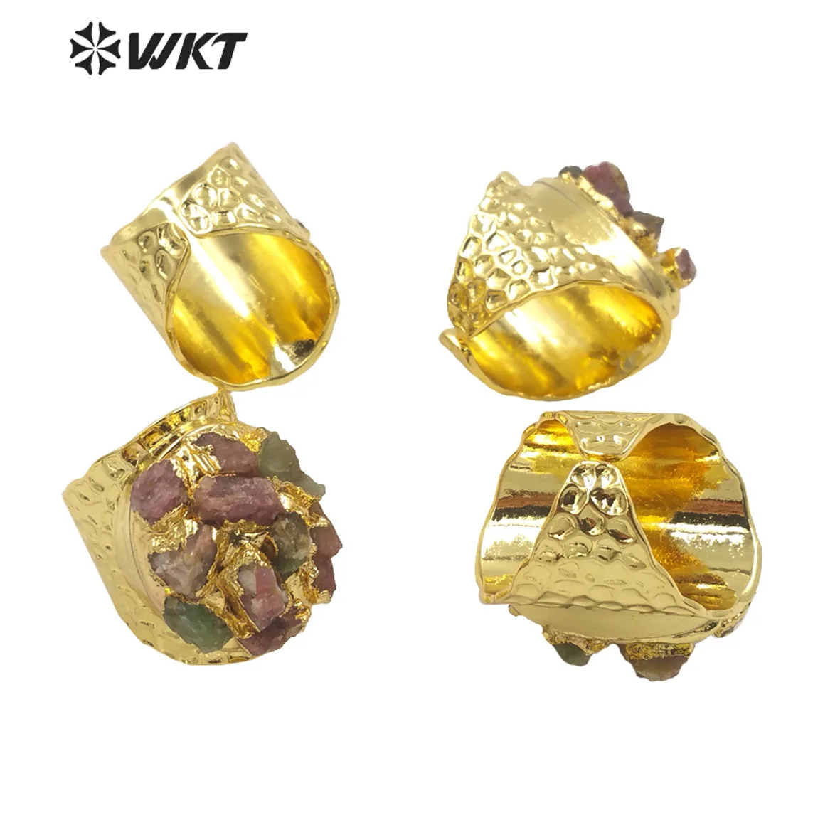 

WT-R370 Amazing Bohemian Vintage Style Natural Tourmaling Raw Stone Ring Women Gold Electroplated Birthday Jewelry Gift