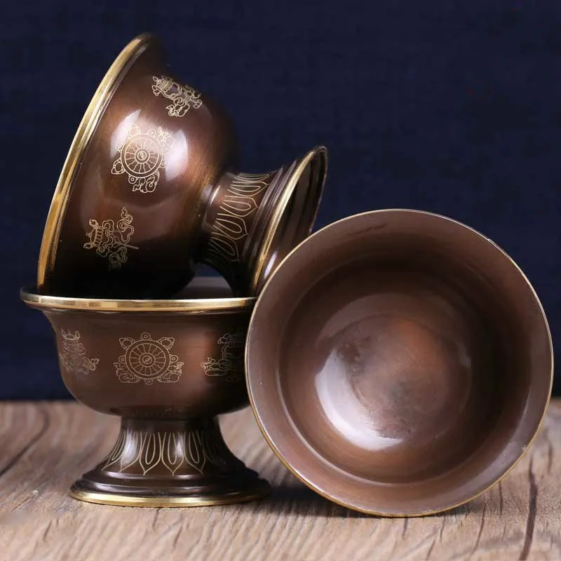Tibetan Buddhist Pure Copper Water Offering Bowl - Handmade Holy Water Cup for Ritual Use