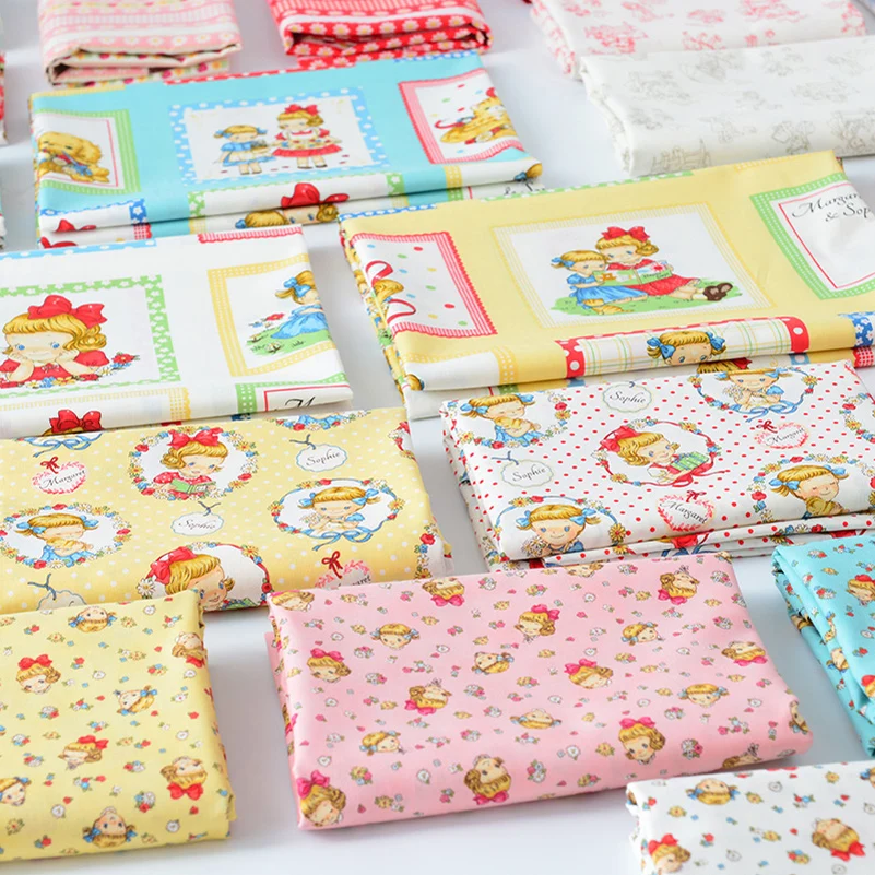 Cotton Fabric Cartoon Girl Strawberry Breathable Soft for Sewing Clothes DIY Handmade by Half Meter