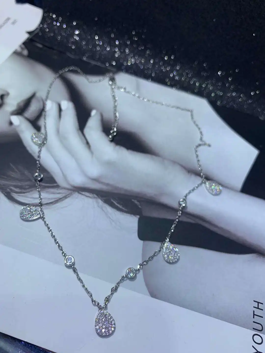 HIBRIDE Luxury Water Drop Shape Drip Necklace for Women White Color AAA Cubic Zirconia Pendants collier femme P30