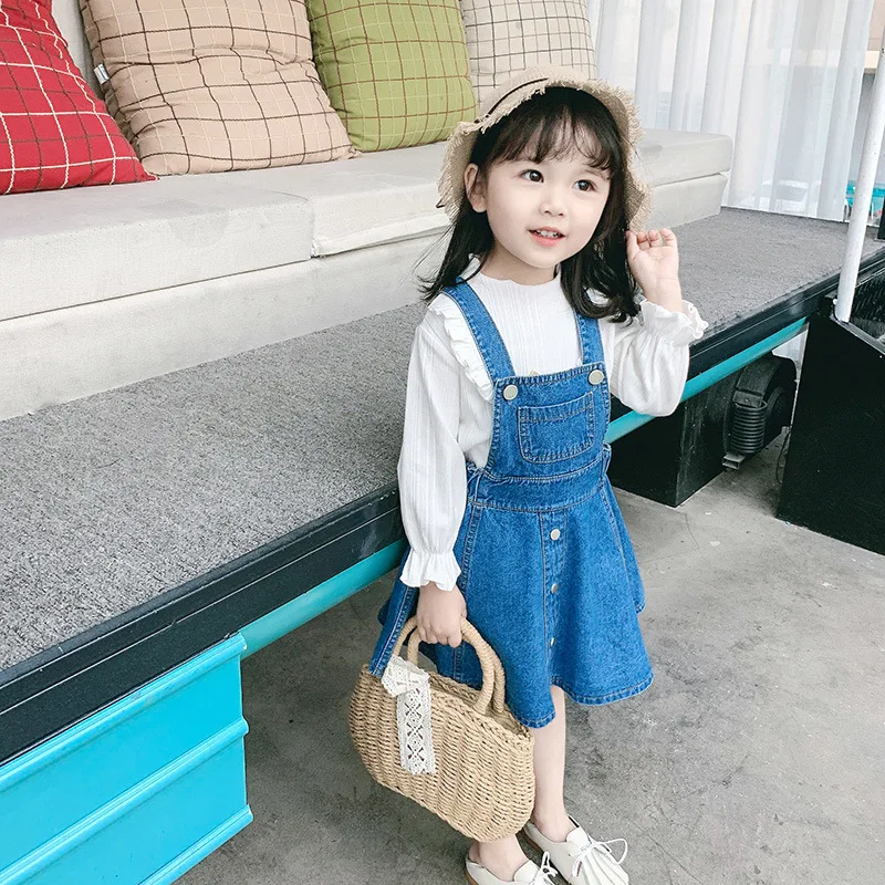 VYU Summer New Japanese Korean Style Baby Girl Strap Denim Dress Kids Slip Dresses Girls Toddler Infant Jeans Skirk Vestido