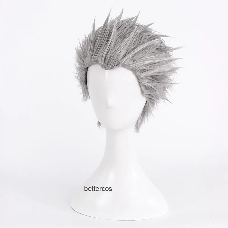 Parrucca Cosplay Vergil parrucca sintetica resistente al calore per capelli corti grigio argento con taglio posteriore