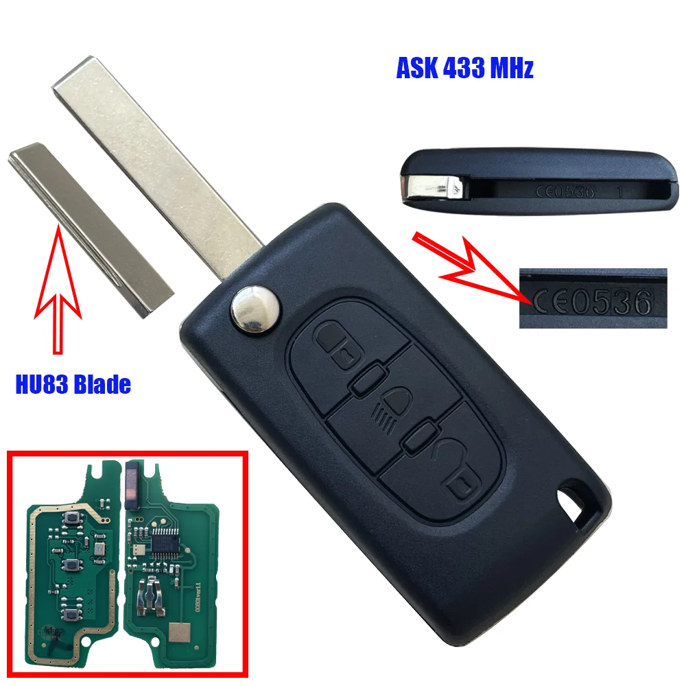 CE0536 3 przyciski pilot zdalnego sterowania dla Peugeot Partner 807 307 207 407 308 CC Expert SW CE0523 ASK Signal ID46 PCF7941 Chip Car Key