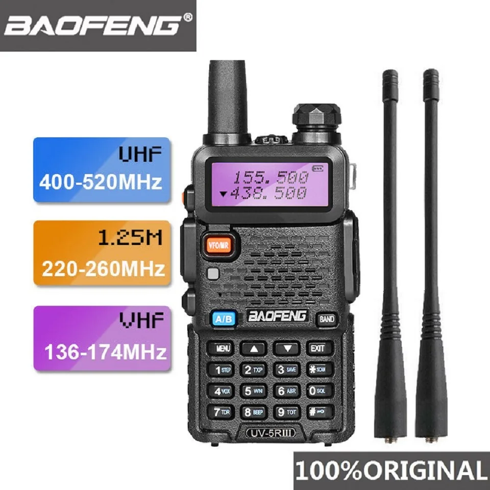 2022 Baofeng UV-5R III Tri-Band Dual Antenna Walkie Talkie VHF 136-174Mhz/220-260Mhz&UHF 400-520Mhz Ham Radio Scanner UV5R UV 5R