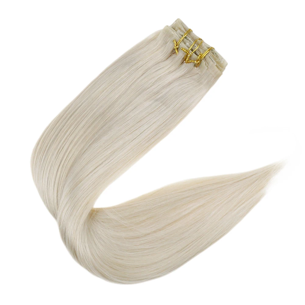 Volledige glans naadloze onzichtbare clip-in extensions menselijk haar 8 stuks 120 g remy balayage blonde kleur