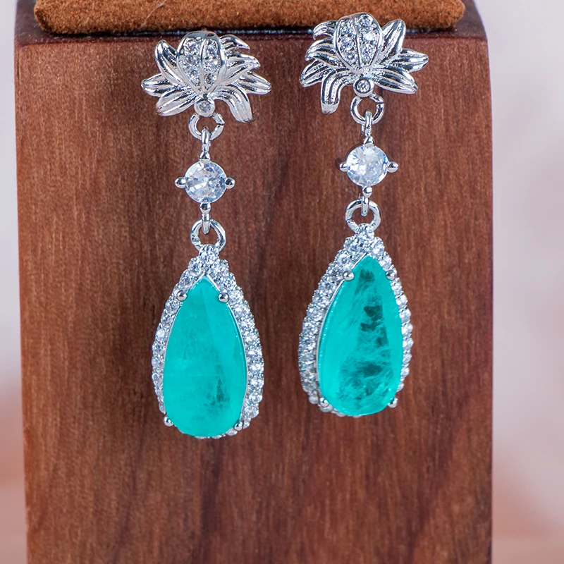 Cellacity-pendientes de plata de ley 2022 100% con piedras preciosas de turmalina Paraiba, joyería fina para fiesta de boda, regalo, 925