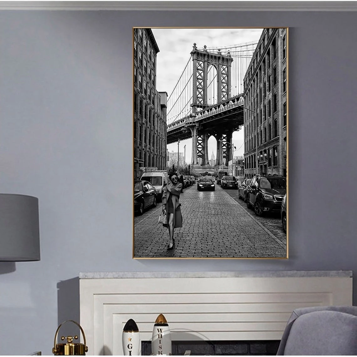 Woman By MANHATTAN Bridge Poster Home Decoration Wall Painting (No Frame)