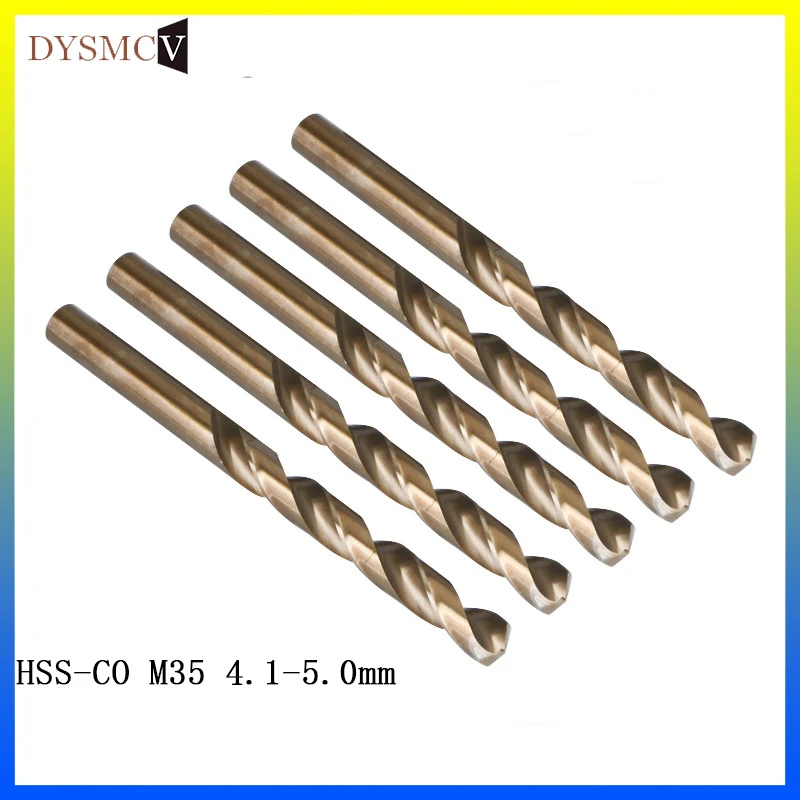 10PCS Twist Drill Bits 4.1, 4.2, 4.3, 4.4, 4.5, 4.6, 4.7, 4.8, 4.9 ,5.0mm HSS-CO M35 steel straight handle stainless steel