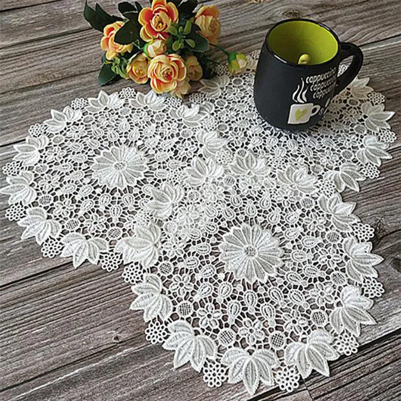 New Lace Round White Embroidery Table Place Mat Wedding pad Cloth Drink Placemat Cup Mug Dinner Tea Coaster Glass Doily Kitchen