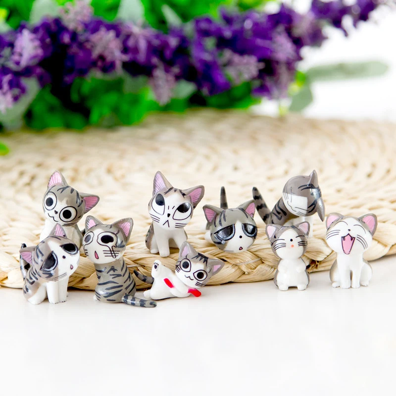 9PCS Set Kawaii Cute Mini Figurine Statue Chi The Cat Garden Decoration Toy 3cm Micro Small Animals Toy