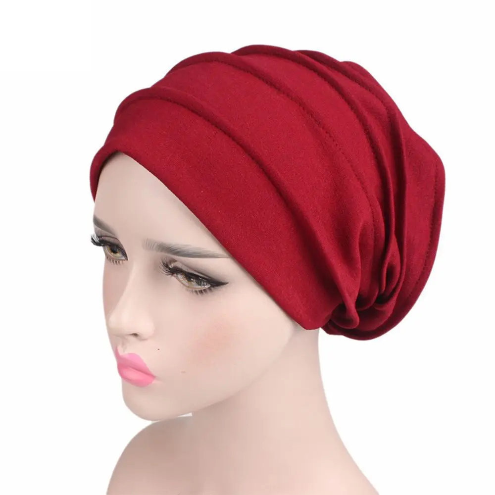 Women Elastic Turban Beanie Soft Cotton Bonnet Muslim Hijabs Head Wrap Chemo Hat