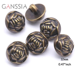 30pcs/lot Size:12mm Vintage Rose Resin Buttons for Coat Bronze Color Button Scrapbooking Accessories Plastic button(SS-857)