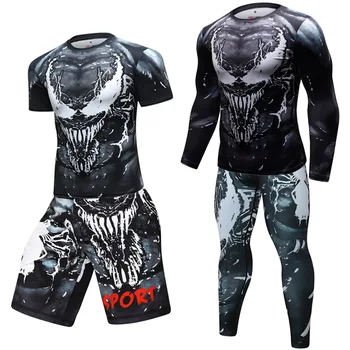 סט בוקס BJJ החדש חולצת דחיסה ומכנסיים עם הדפס Venom 3D Rashguard Kickboxing Tight חולצות מכנסיים Muay Thai MMA Fightwear
