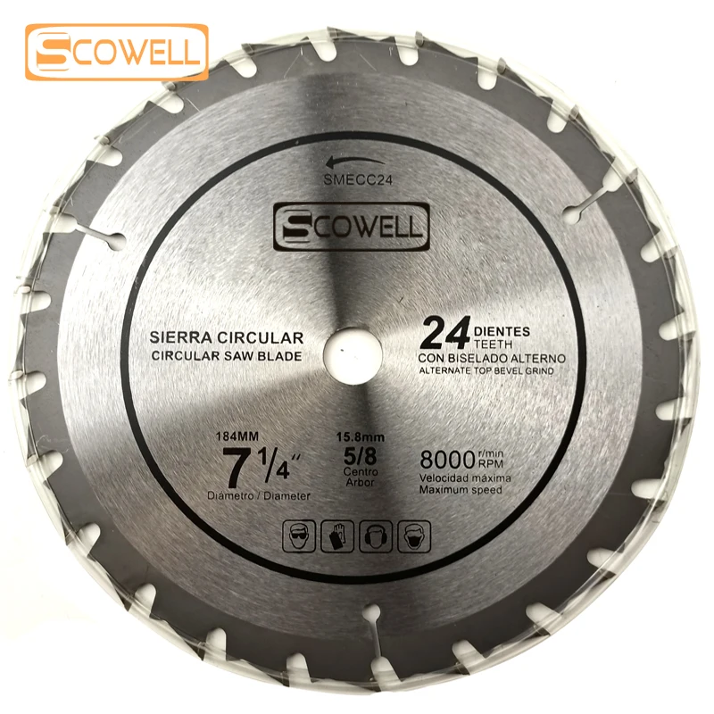 SCOWELL Circular Saw Blades 7-1/4\" YG6 Tungsten Carbide Tip 24 Teeth Segments Cutting Disc For Wood Working Circle Saw Blade
